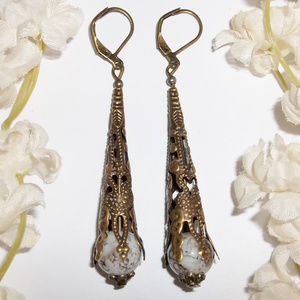 Very Long Bronze White & Brown Earrings NWT 4867